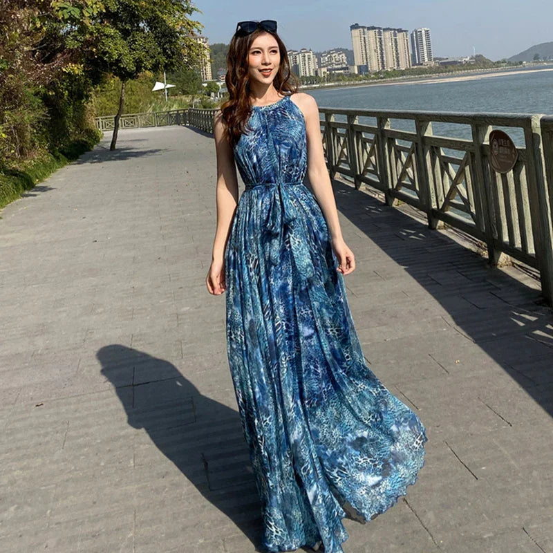Luipaardprint Maxi Jurk met Sterrenhemel Print Vrouwelijk