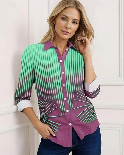 Gele Blouse met Blauwe Strepen Vrouwen Blouse Zomer