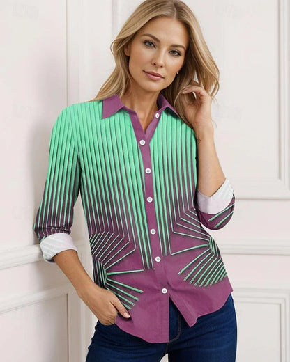 Gele Blouse met Blauwe Strepen Vrouwen Blouse Zomer