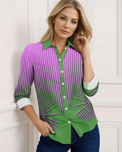 Gele Blouse met Blauwe Strepen Vrouwen Blouse Zomer
