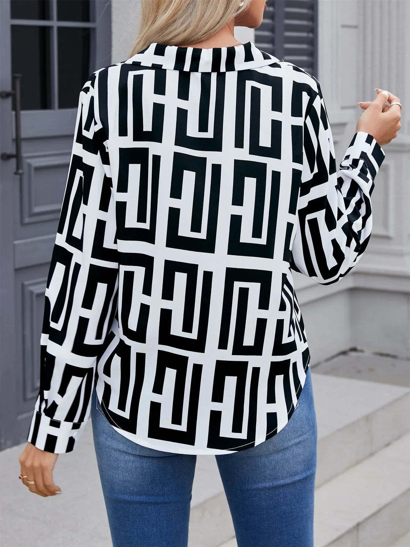 Dames Blouse Geometrisch Elegante Vrouwelijke Stijl