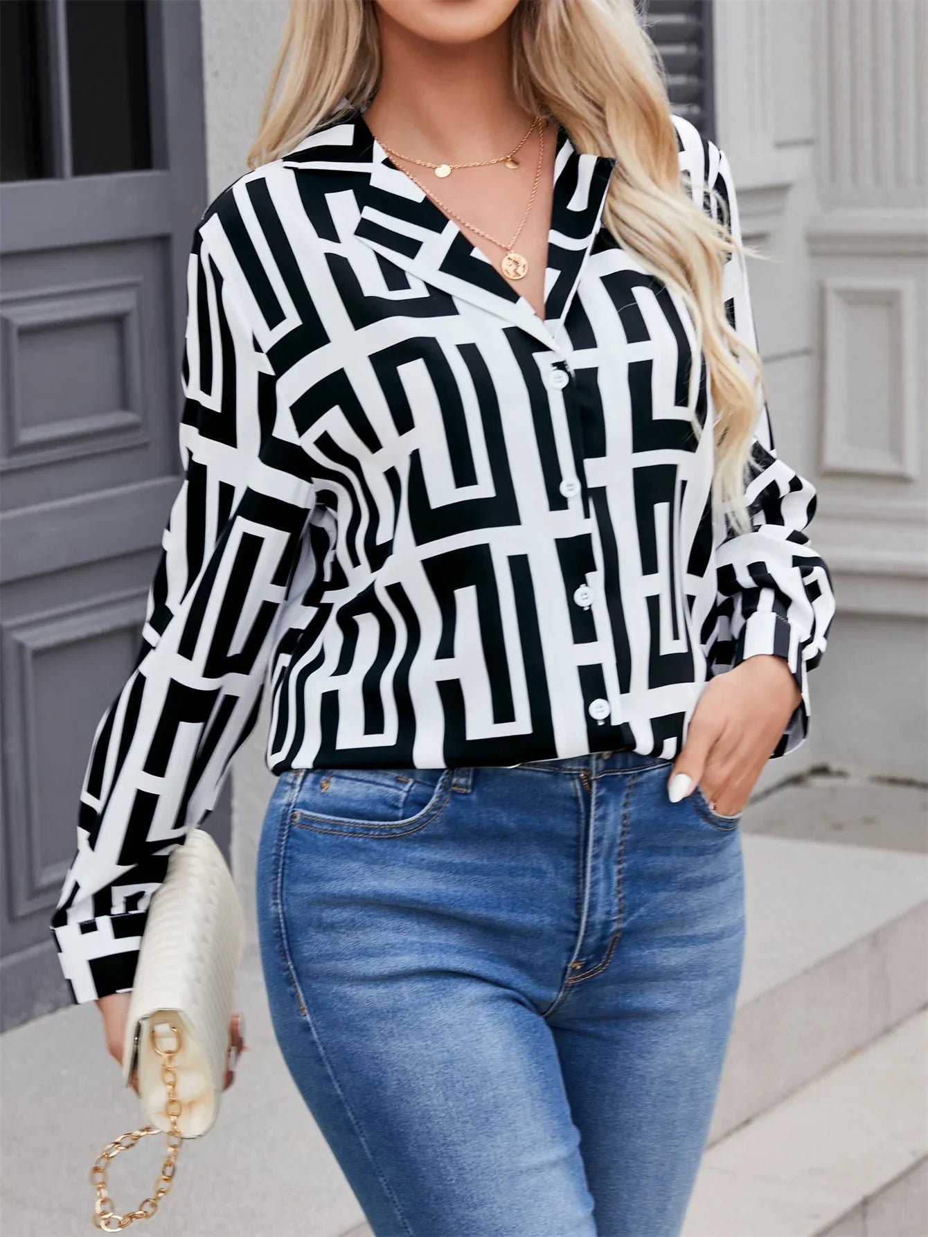 Dames Blouse Geometrisch Elegante Vrouwelijke Stijl