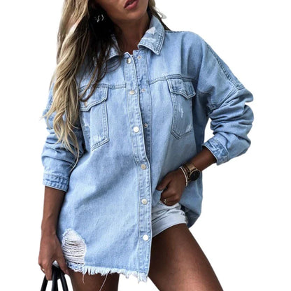 Ripped Denim Shirt Blauw Gescheurd Jeans Shirt - StudioMarella