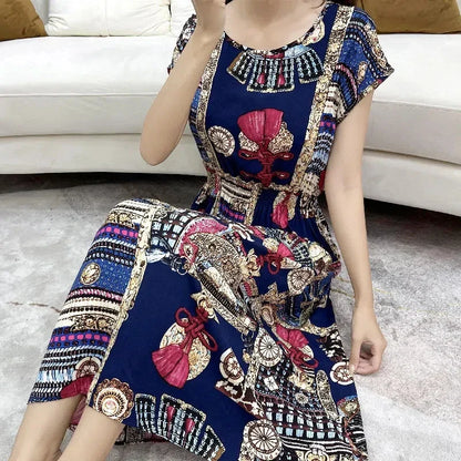 Lange Jurk met Geometrisch Patroon Zomerjurk Vrouw