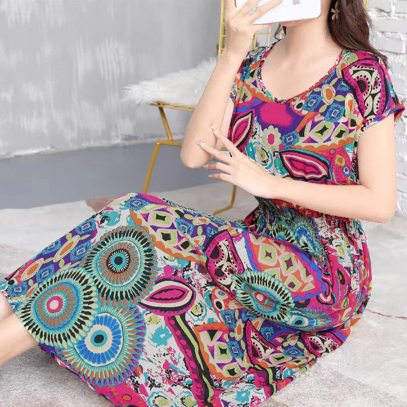 Lange Jurk met Geometrisch Patroon Zomerjurk Vrouw