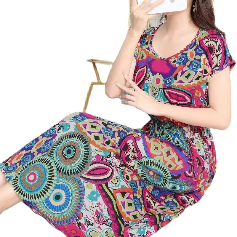 Lange Jurk met Geometrisch Patroon Zomerjurk Vrouw