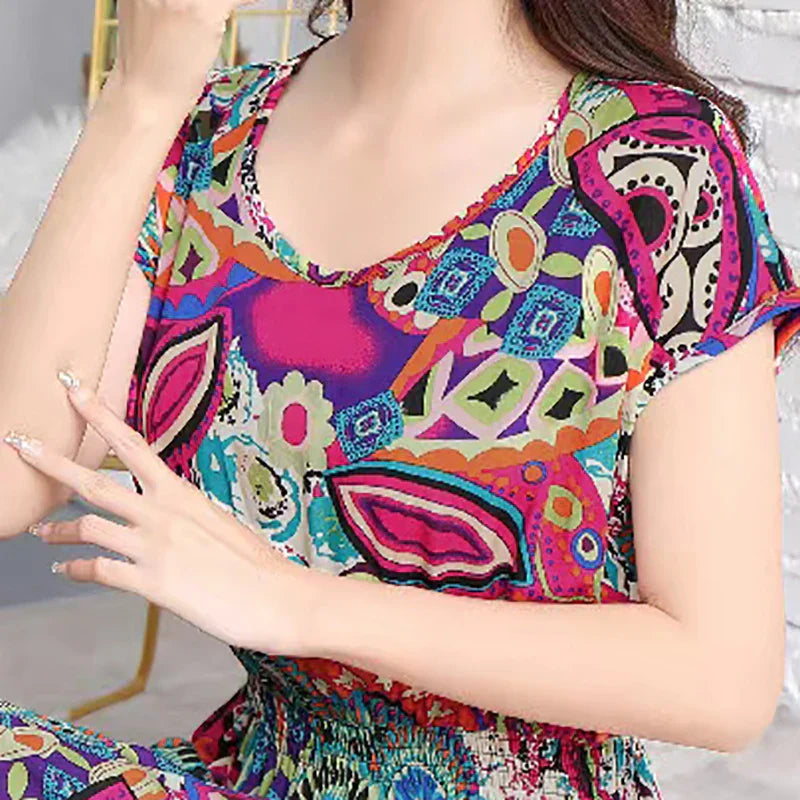 Lange Jurk met Geometrisch Patroon Zomerjurk Vrouw