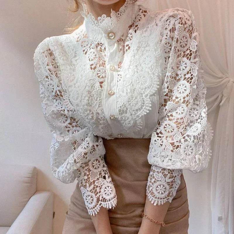 Elegante Kant Blouse voor Vrouw Vintage Stijl