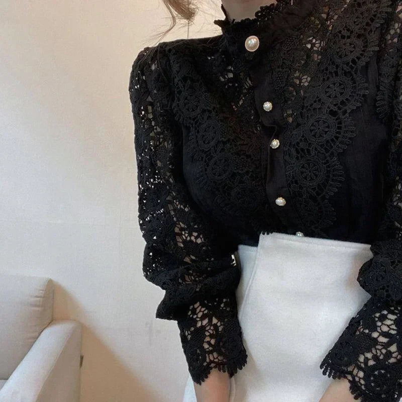 Elegante Kant Blouse voor Vrouw Vintage Stijl