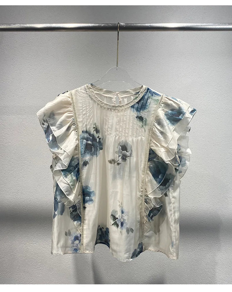 Vrouwen Blouse met Vliegende Mouwen Zenith Vogue Stijl
