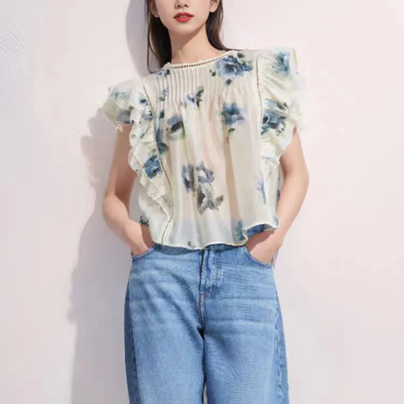 Vrouwen Blouse met Vliegende Mouwen Zenith Vogue Stijl