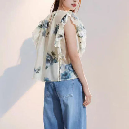 Vrouwen Blouse met Vliegende Mouwen Zenith Vogue Stijl