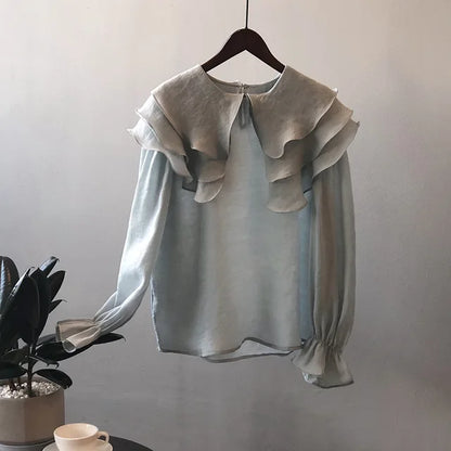 Damesblouse met Ruches Vrouwen Bloes Voorjaar Stijl