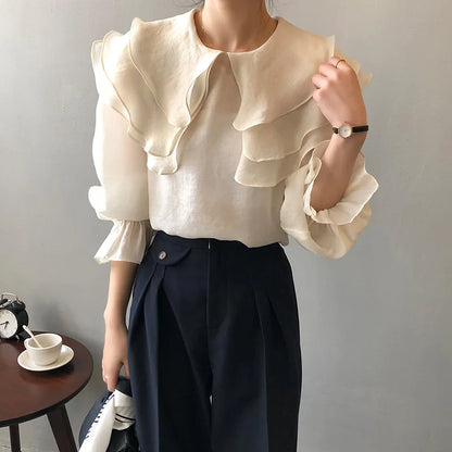 Damesblouse met Ruches Vrouwen Bloes Voorjaar Stijl