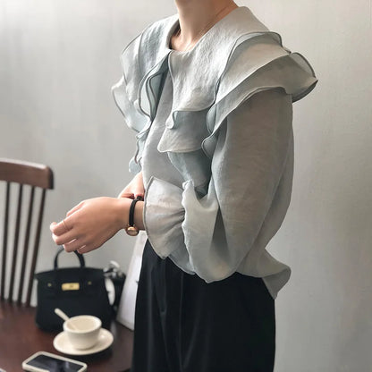 Damesblouse met Ruches Vrouwen Bloes Voorjaar Stijl