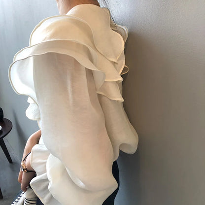 Damesblouse met Ruches Vrouwen Bloes Voorjaar Stijl