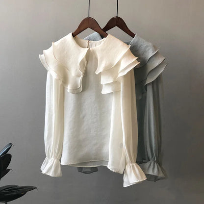 Damesblouse met Ruches Vrouwen Bloes Voorjaar Stijl