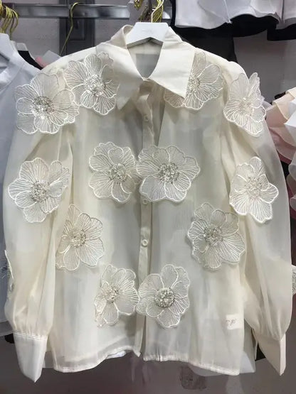 Vrouwelijke Blouse met Mesh en Glitter Pailletten - StudioMarella