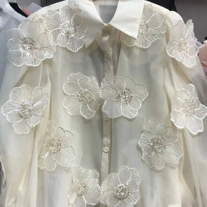 Vrouwelijke Blouse met Mesh en Glitter Pailletten