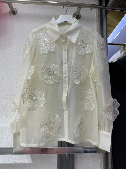 Vrouwelijke Blouse met Mesh en Glitter Pailletten