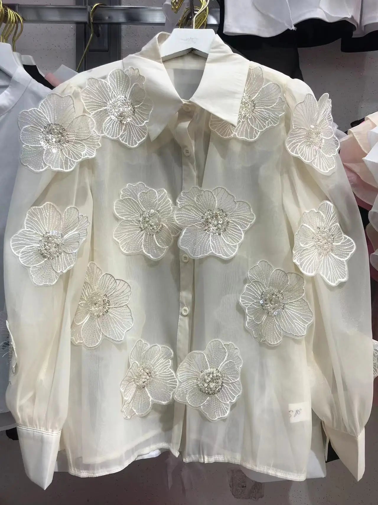 Vrouwelijke Blouse met Mesh en Glitter Pailletten