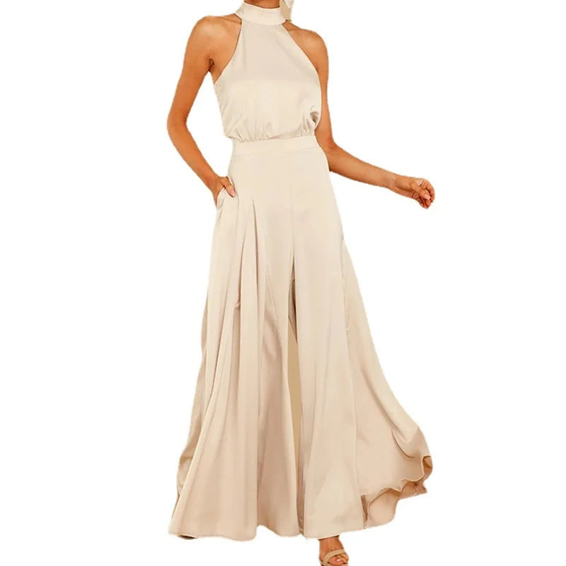 Zomerse Jumpsuit Halterneck Elegant Jurk