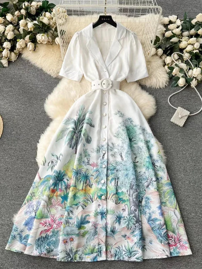 Lange A-lijn Rok Zomerse Gekerfde Print Jurk Stijl - StudioMarella