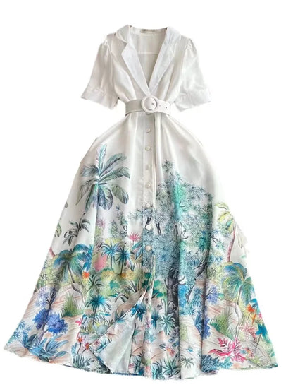 Lange A-lijn Rok Zomerse Gekerfde Print Jurk Stijl