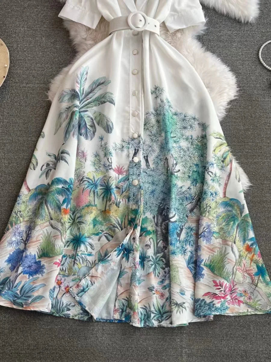 Lange A-lijn Rok Zomerse Gekerfde Print Jurk Stijl