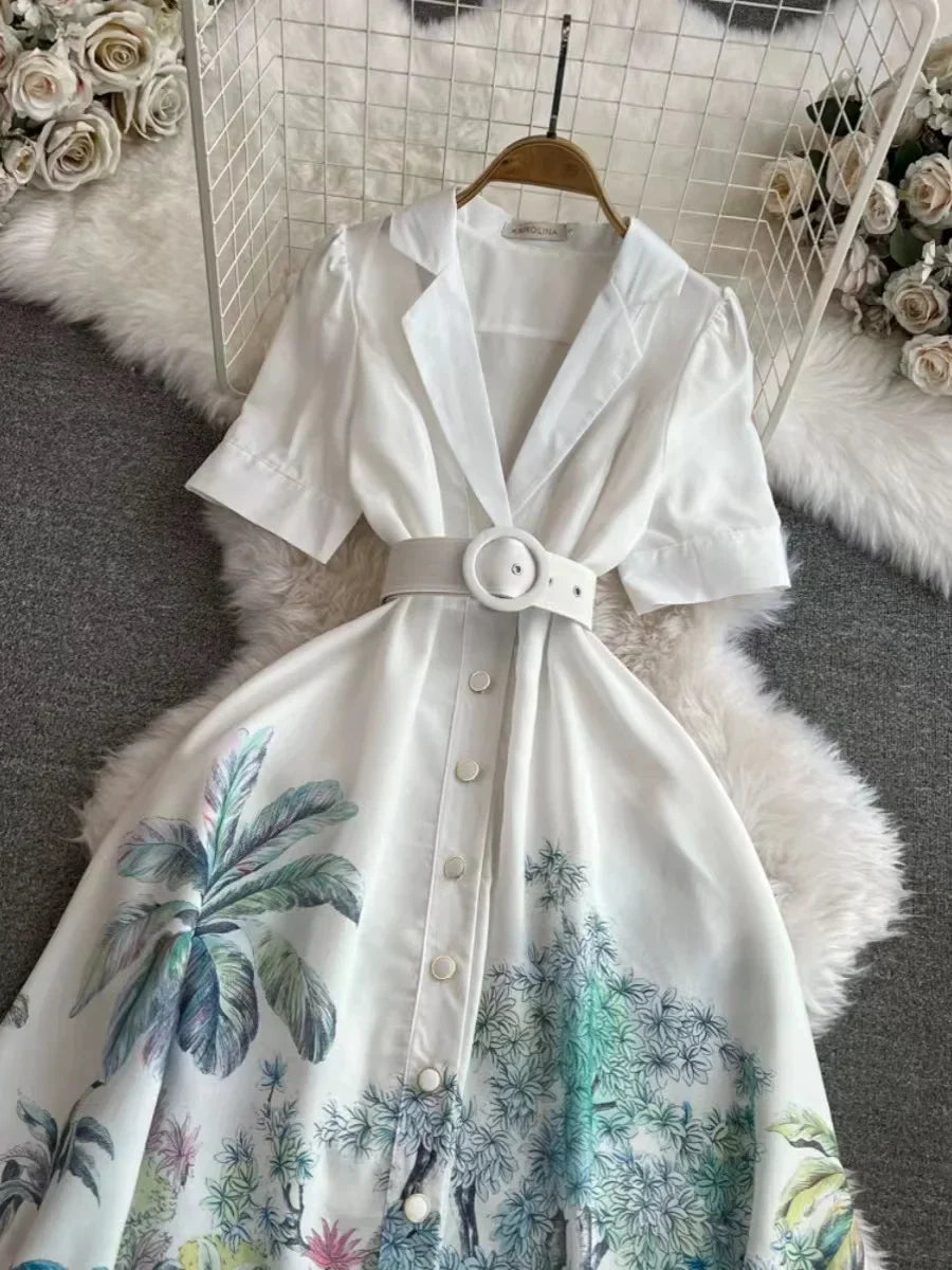 Lange A-lijn Rok Zomerse Gekerfde Print Jurk Stijl
