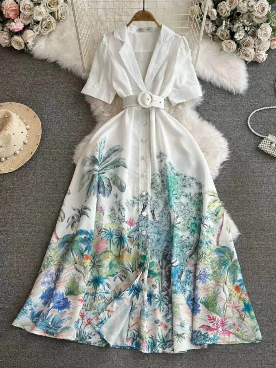 Lange A-lijn Rok Zomerse Gekerfde Print Jurk Stijl