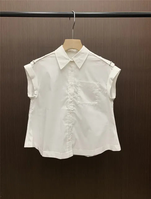 Zomerblouse Mouwloos Met Kralenketting Zonnegeel - StudioMarella