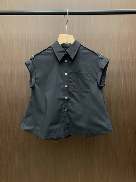Zomerblouse Mouwloos Met Kralenketting Zonnegeel