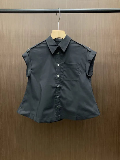 Zomerblouse Mouwloos Met Kralenketting Zonnegeel