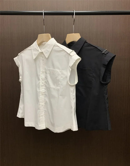 Zomerblouse Mouwloos Met Kralenketting Zonnegeel