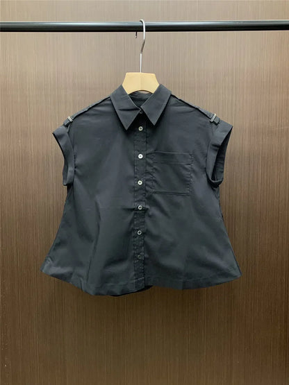 Zomerblouse Mouwloos Met Kralenketting Zonnegeel