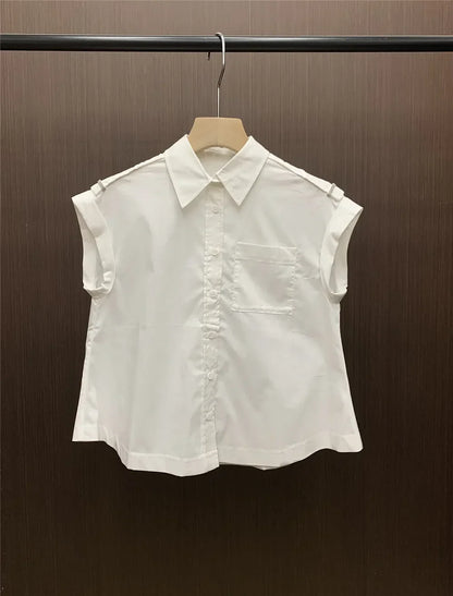 Zomerblouse Mouwloos Met Kralenketting Zonnegeel