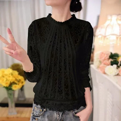 Dames Blouse Lange Mouwen Chiffon Zomer Jurkstof Kant