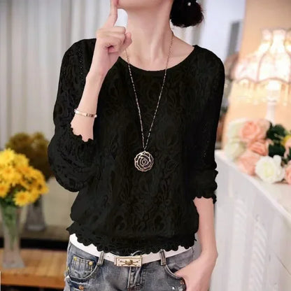 Dames Blouse Lange Mouwen Chiffon Zomer Jurkstof Kant - StudioMarella