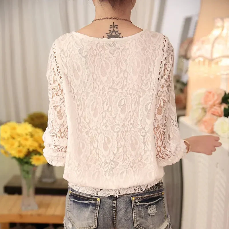 Dames Blouse Lange Mouwen Chiffon Zomer Jurkstof Kant