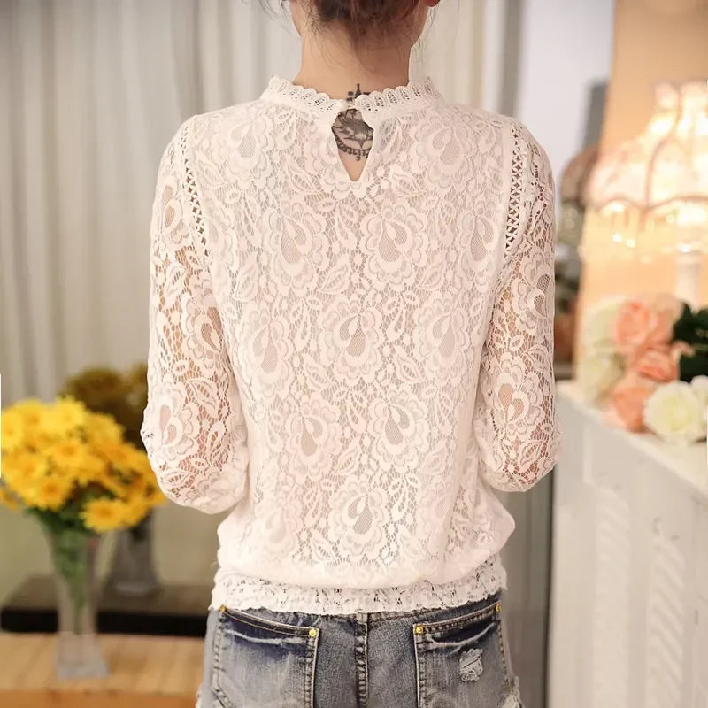 Dames Blouse Lange Mouwen Chiffon Zomer Jurkstof Kant