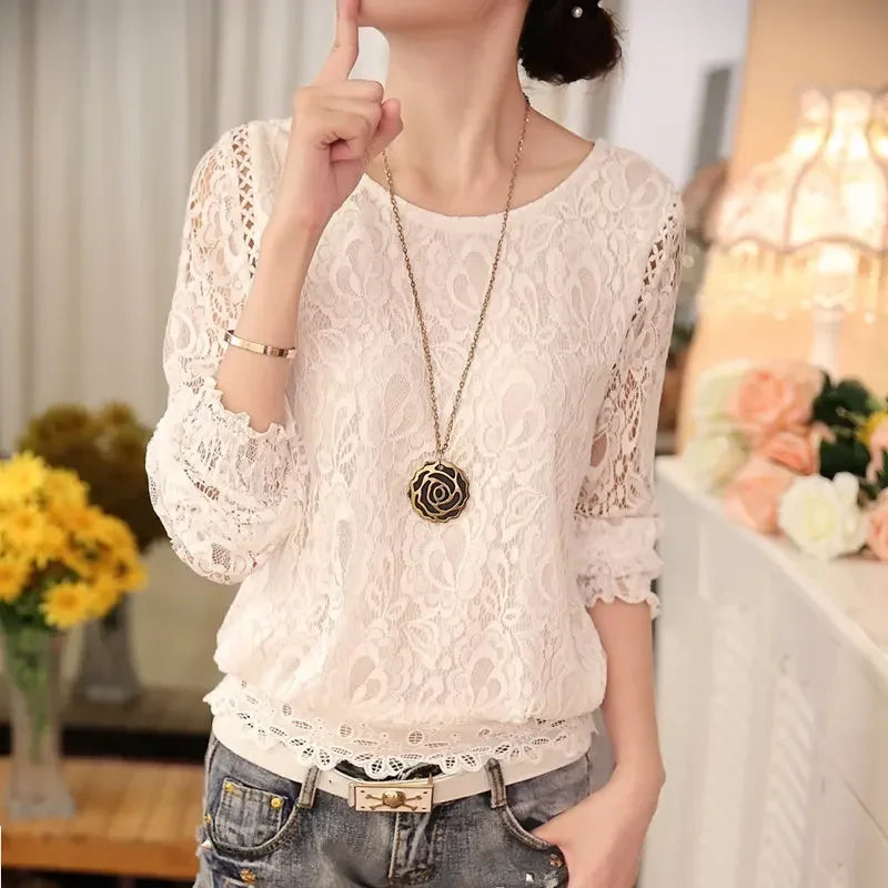 Dames Blouse Lange Mouwen Chiffon Zomer Jurkstof Kant