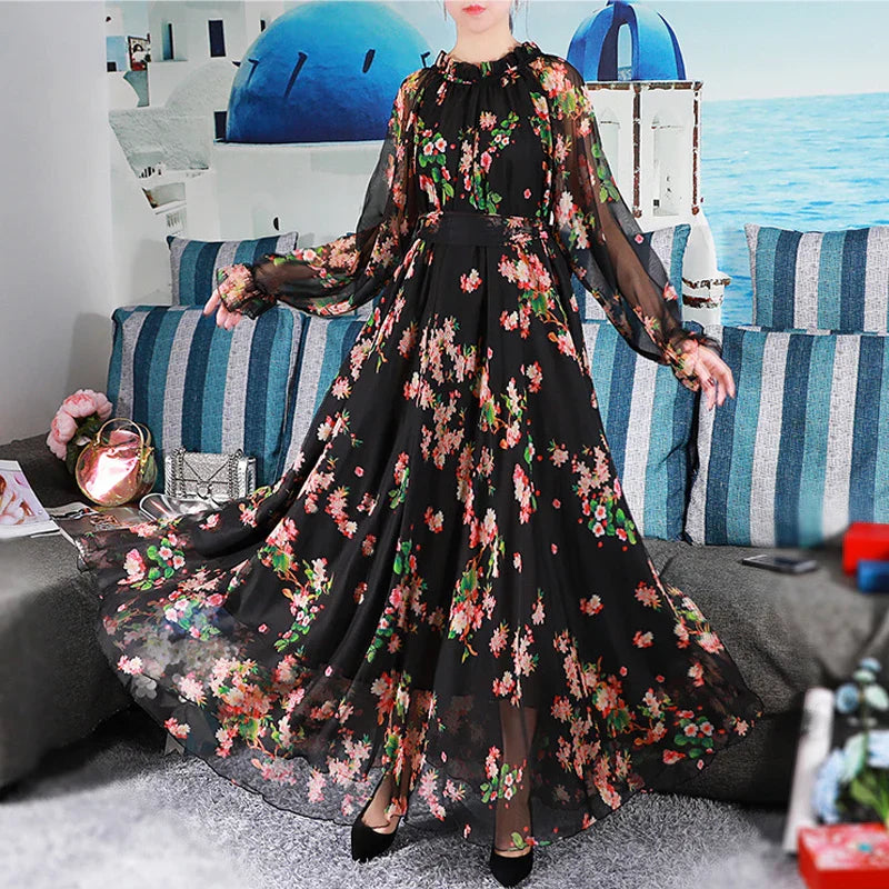 Lange Jurk met Bloemenprint Zomerjurk Vrouwelijk Elegant