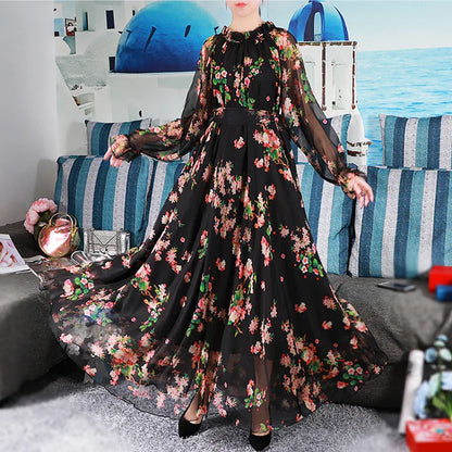 Lange Jurk met Bloemenprint Zomerjurk Vrouwelijk Elegant