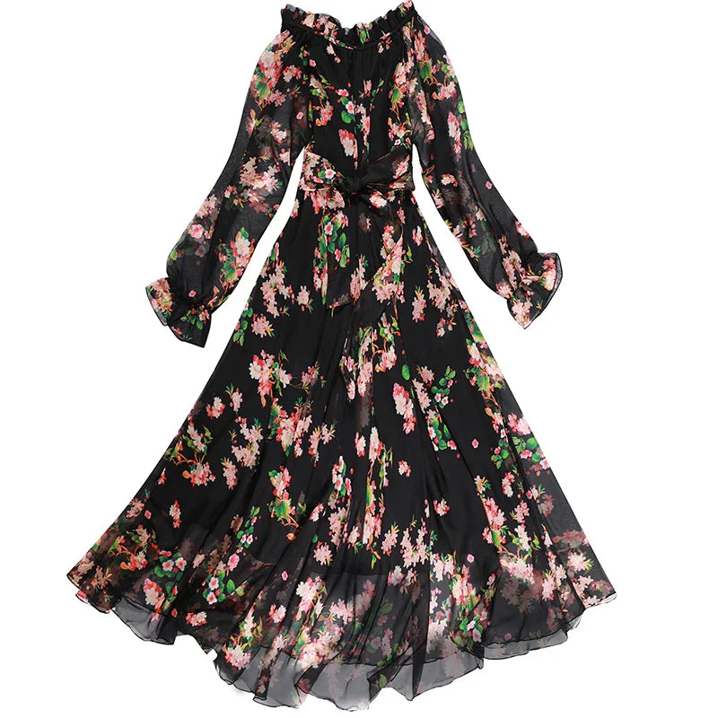 Lange Jurk met Bloemenprint Zomerjurk Vrouwelijk Elegant