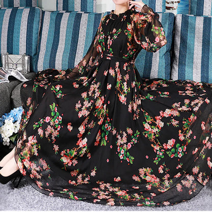 Lange Jurk met Bloemenprint Zomerjurk Vrouwelijk Elegant
