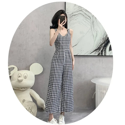 Geruite Jumpsuit met Taille Zomerse Zonsopgang Stijl