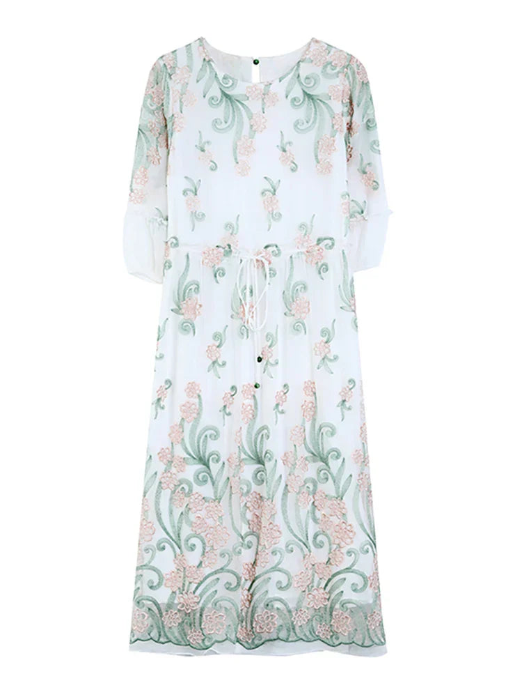 Lange Avondjurk van Zijde met Bloemenprint Elegante Stijl