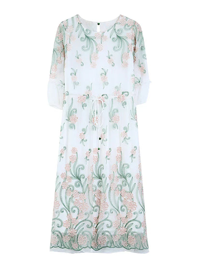 Lange Avondjurk van Zijde met Bloemenprint Elegante Stijl