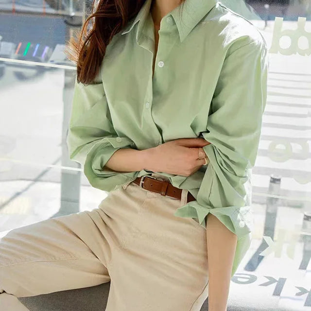 V-Hals Blouse Lange Mouwen Chique Losse Vrouwelijke Jurk Blouse - StudioMarella